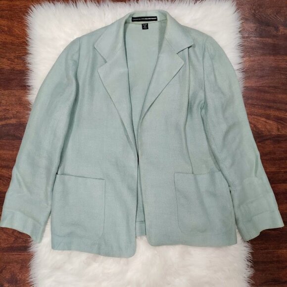 Linda Allard Ellen Tracey Vintage Light Sage Linen Open-Front Blazer 10 - Picture 7 of 13